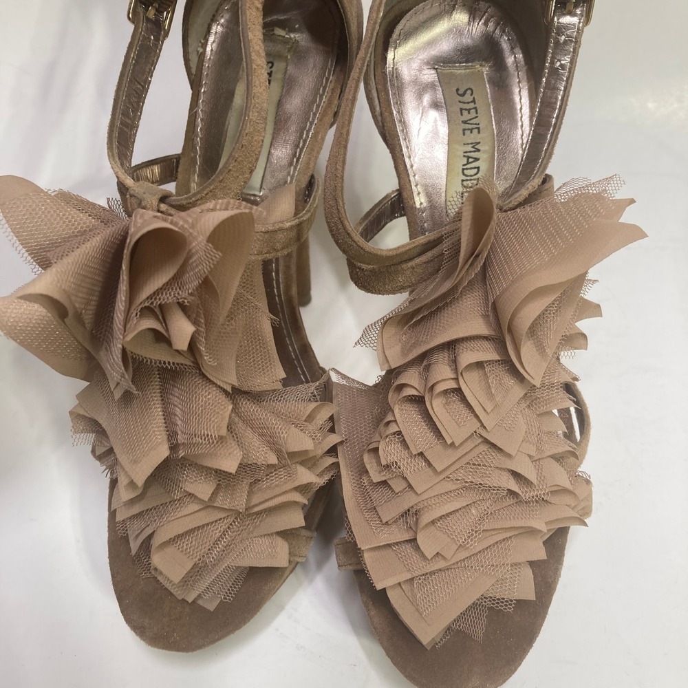 Steve Madden Vinitta Taupe Suede Tulle Ruffle Platform Stiletto Heels Mens 7.5M - Picture 5 of 16